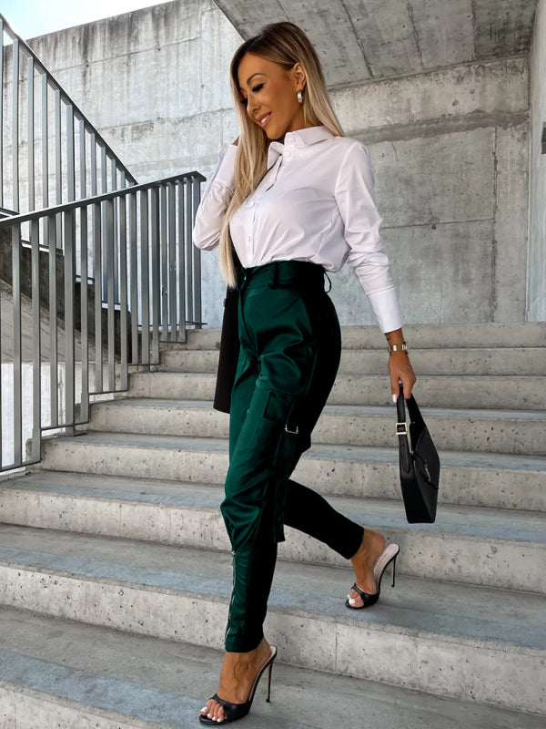 Slim Fit Leather Pants Pockets
