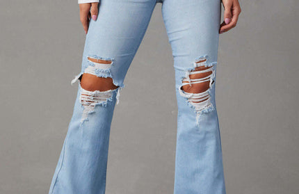 Washed Ripped High-Waisted Wide Leg Jeans
