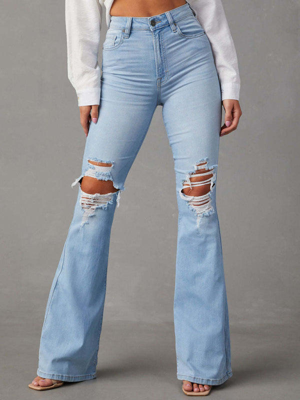 Washed Ripped High-Waisted Wide Leg Jeans