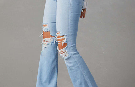 Washed Ripped High-Waisted Wide Leg Jeans