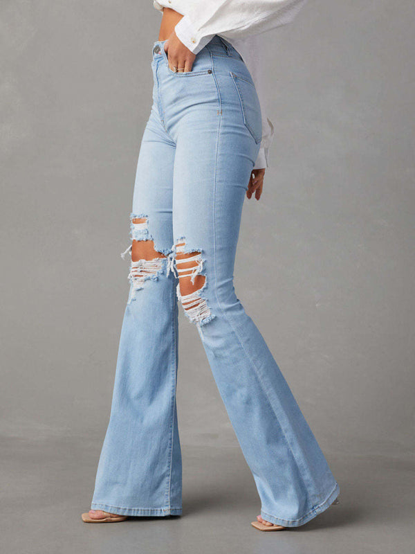 Washed Ripped High-Waisted Wide Leg Jeans