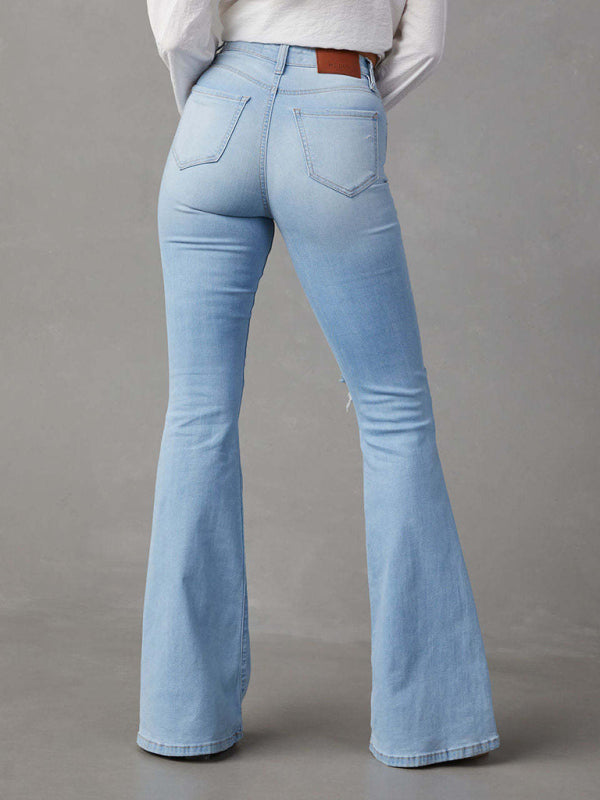 Washed Ripped High-Waisted Wide Leg Jeans