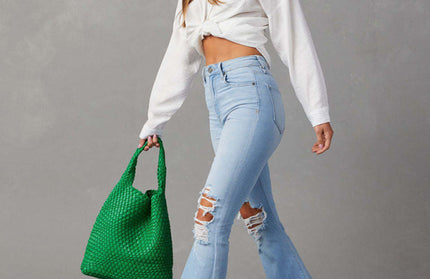 Washed Ripped High-Waisted Wide Leg Jeans
