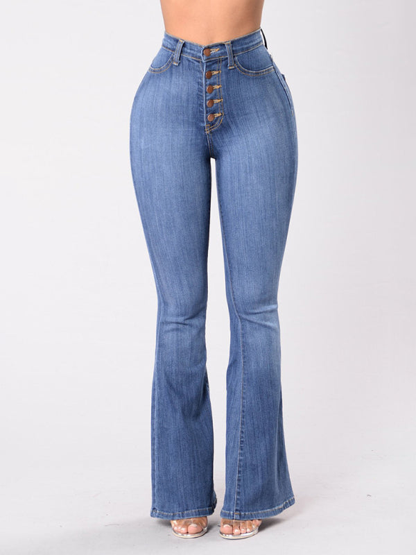High-Waist Washed Button Jeans