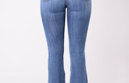 High-Waist Washed Button Jeans