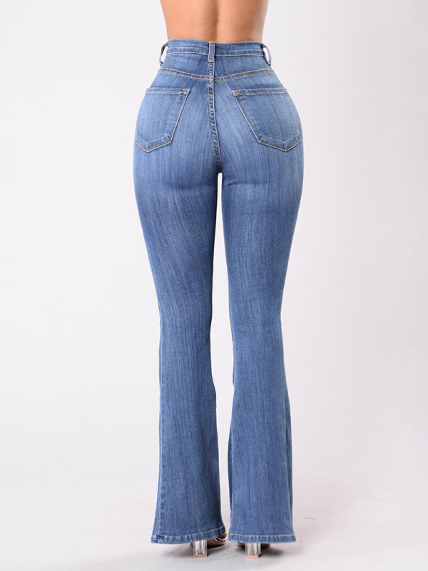 High-Waist Washed Button Jeans
