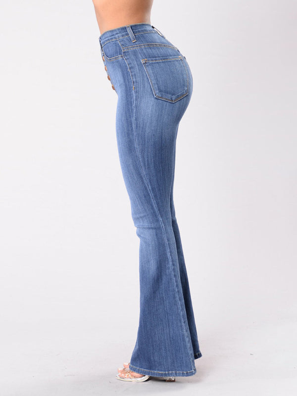 High-Waist Washed Button Jeans