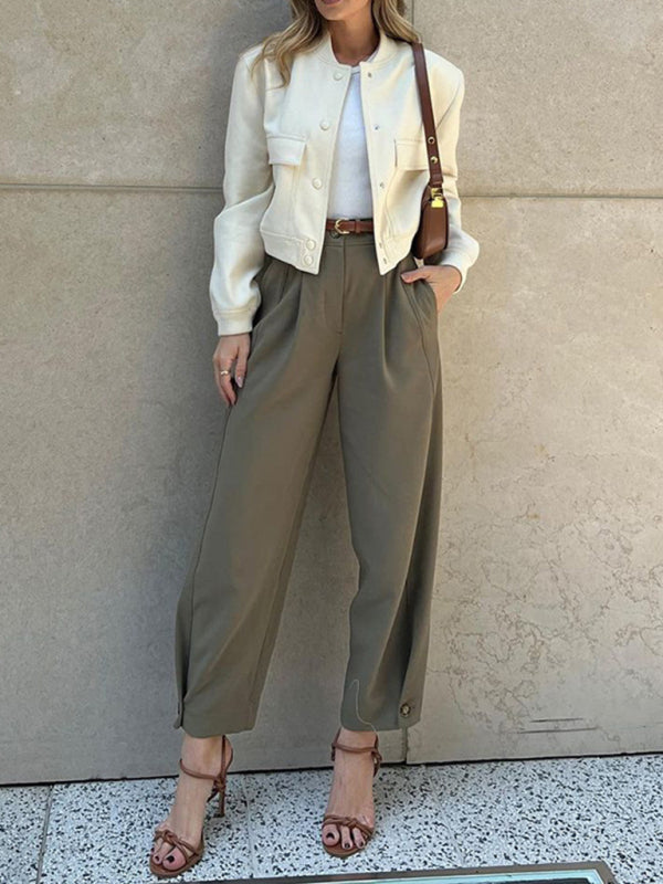 Loose High Waist Nine-Point Suit Pants