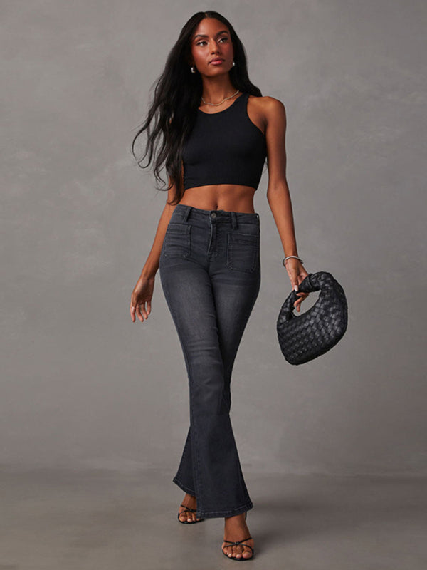 Retro Washed High Waist Flared Jeans