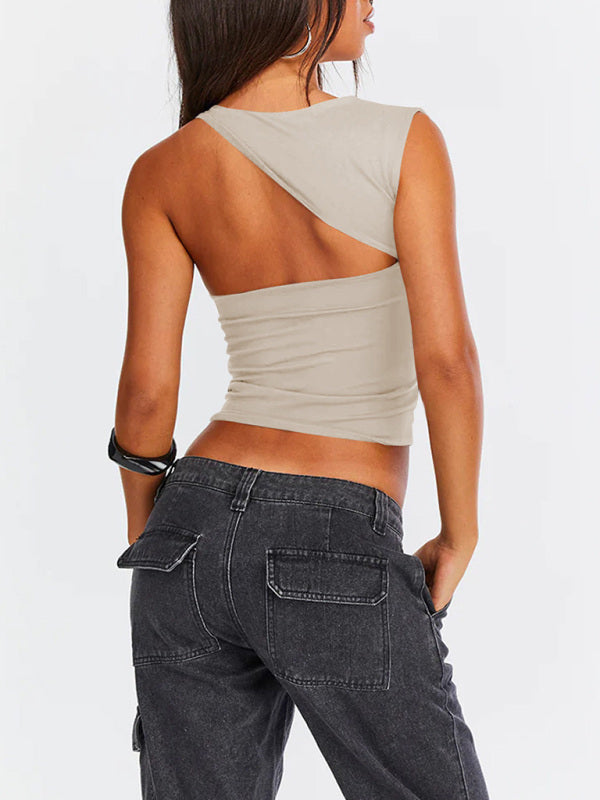 Half Backless Slim T Shirt