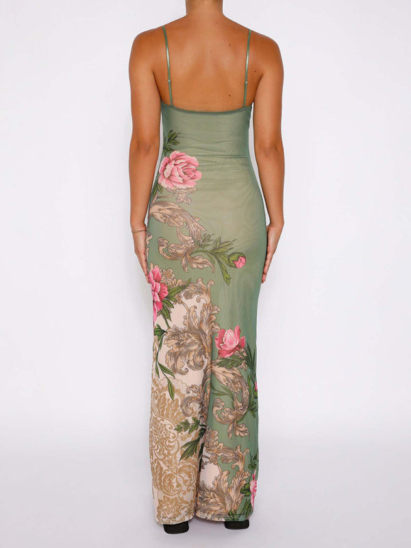 Casual Slim Printed Suspender Dress