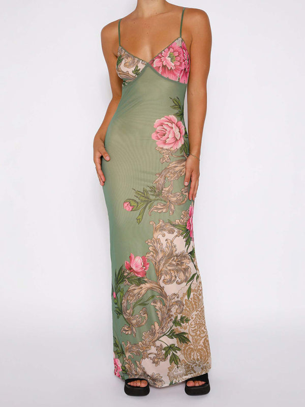 Casual Slim Printed Suspender Dress