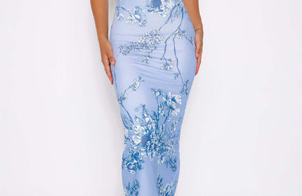 Casual Slim Printed Suspender Dress