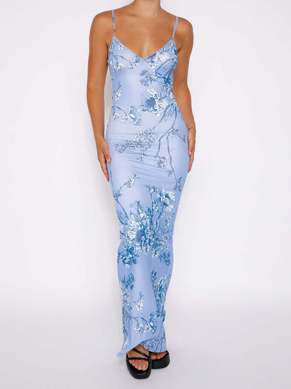 Casual Slim Printed Suspender Dress