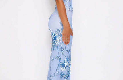 Casual Slim Printed Suspender Dress