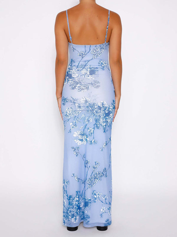 Casual Slim Printed Suspender Dress