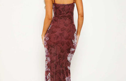 Casual Slim Printed Suspender Dress