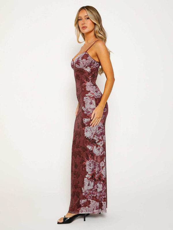 Casual Slim Printed Suspender Dress