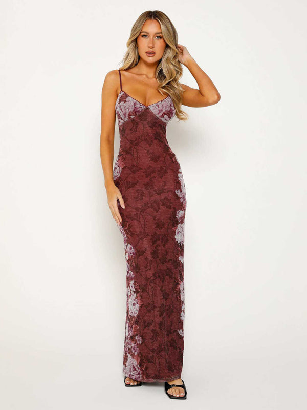 Casual Slim Printed Suspender Dress