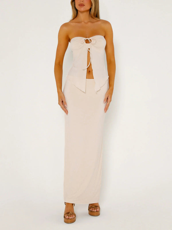 Slit Tube Top Long Skirt Set