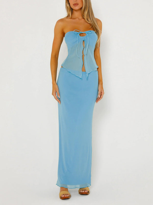 Slit Tube Top Long Skirt Set