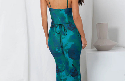 Backless Strappy Slim Printed Suspender Dress