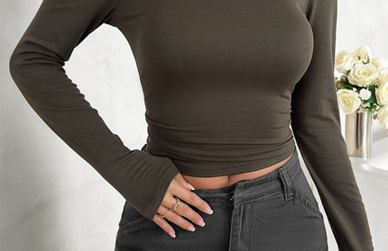 New round neck solid color slim long sleeve top