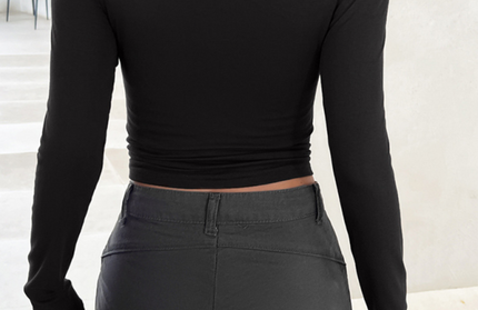 New round neck solid color slim long sleeve top