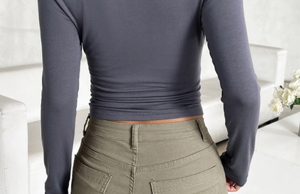 New round neck solid color slim long sleeve top