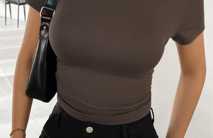 New solid color top, waisted, short, slim fit, navel-baring T-shirt