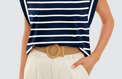 New round neck loose short sleeve T-shirt striped top