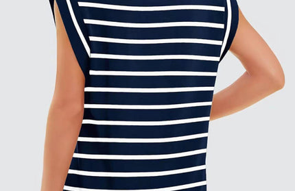 New round neck loose short sleeve T-shirt striped top