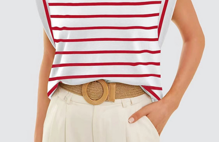 New round neck loose short sleeve T-shirt striped top