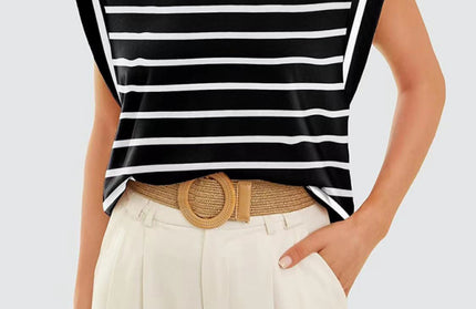 New round neck loose short sleeve T-shirt striped top
