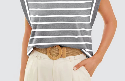 New round neck loose short sleeve T-shirt striped top