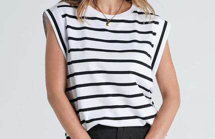 New round neck loose short sleeve T-shirt striped top