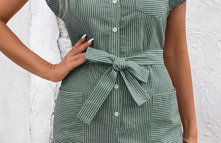 Pinstripe Short Sleeve Jumpsuit