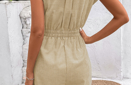 Pinstripe Short Sleeve Jumpsuit
