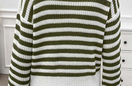 Casual Loose Lapel Striped Long Sleeve Sweater