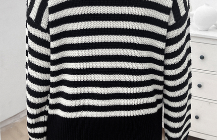 Casual Loose Lapel Striped Long Sleeve Sweater