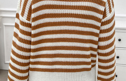 Casual Loose Lapel Striped Long Sleeve Sweater