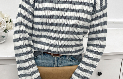 Casual Loose Lapel Striped Long Sleeve Sweater