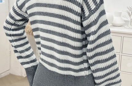 Casual Loose Lapel Striped Long Sleeve Sweater