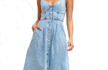 Buttoned Suspender Midi Skirt