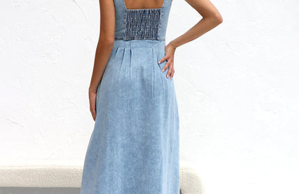 Buttoned Suspender Midi Skirt