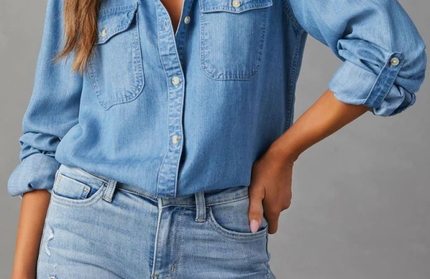 Casual Single Breasted Long Sleeved Denim Shirt