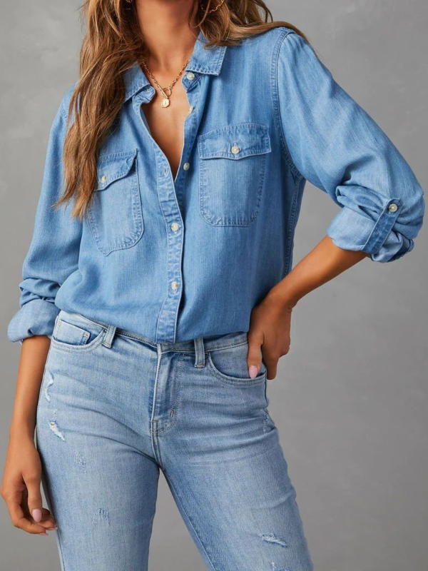 Casual Single Breasted Long Sleeved Denim Shirt