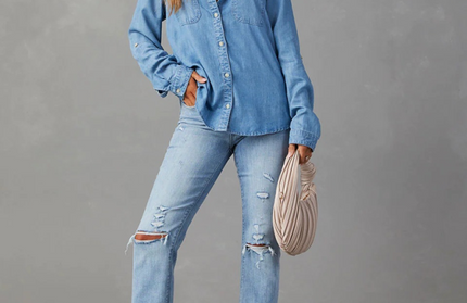 Casual Single Breasted Long Sleeved Denim Shirt