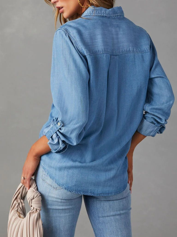Casual Single Breasted Long Sleeved Denim Shirt
