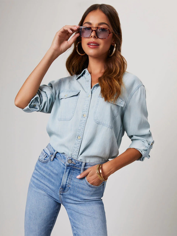 Casual Single Breasted Long Sleeved Denim Shirt